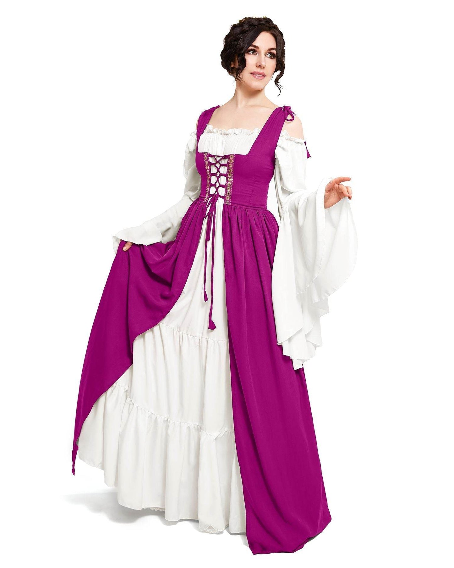 Renaissance Faire 2 piece Full Costume Irish Dress & Long-Sleeved Chemise - XXS/XS / Orchid