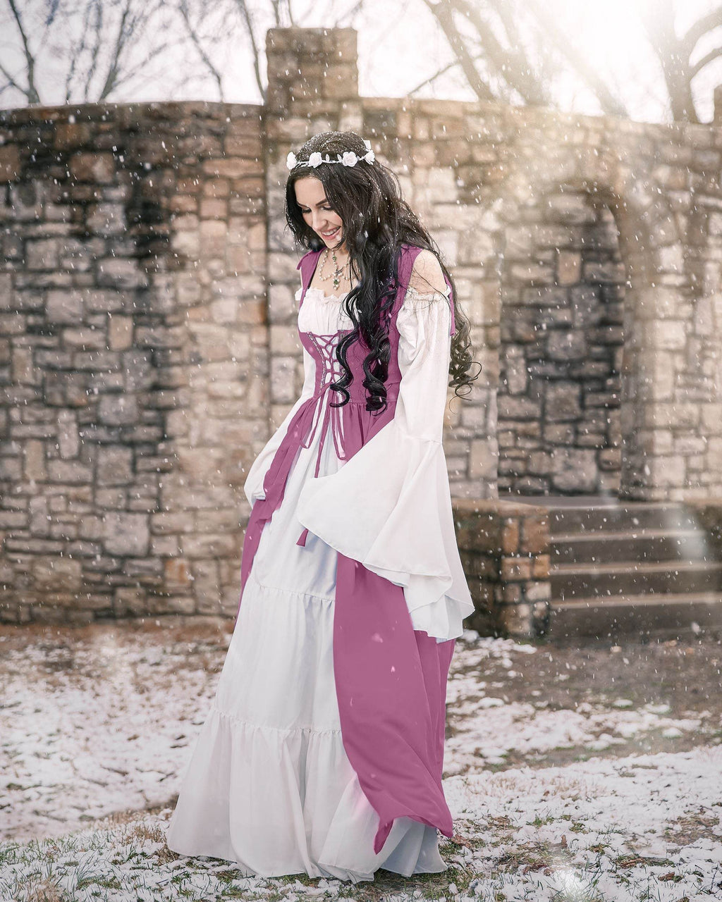 Renaissance Faire 2 piece Full Costume Irish Dress & Long-Sleeved Chemise - XXS/XS / Rose
