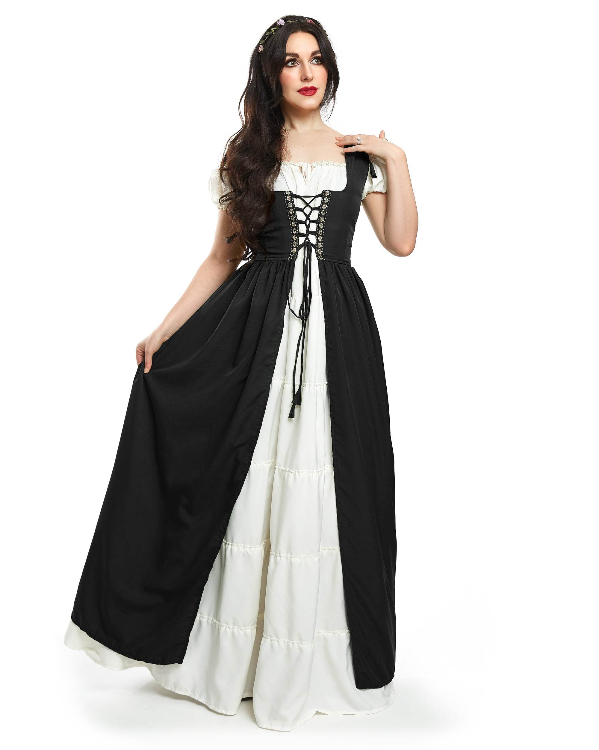 Renaissance Faire Dress Medieval Costume Irish Boho Full Costume - XXS/XS / Black