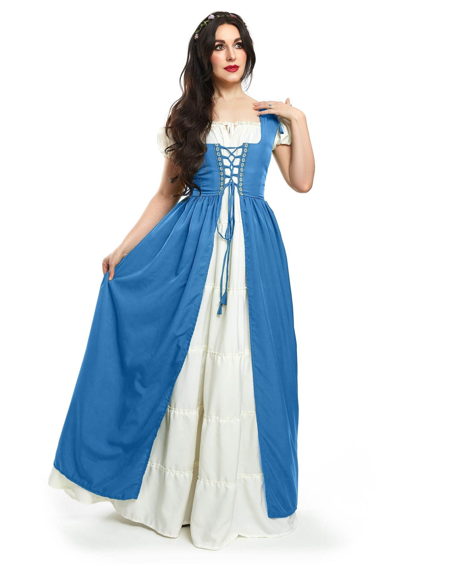 Renaissance Faire Dress Medieval Costume Irish Boho Full Costume - XXS/XS / French Blue