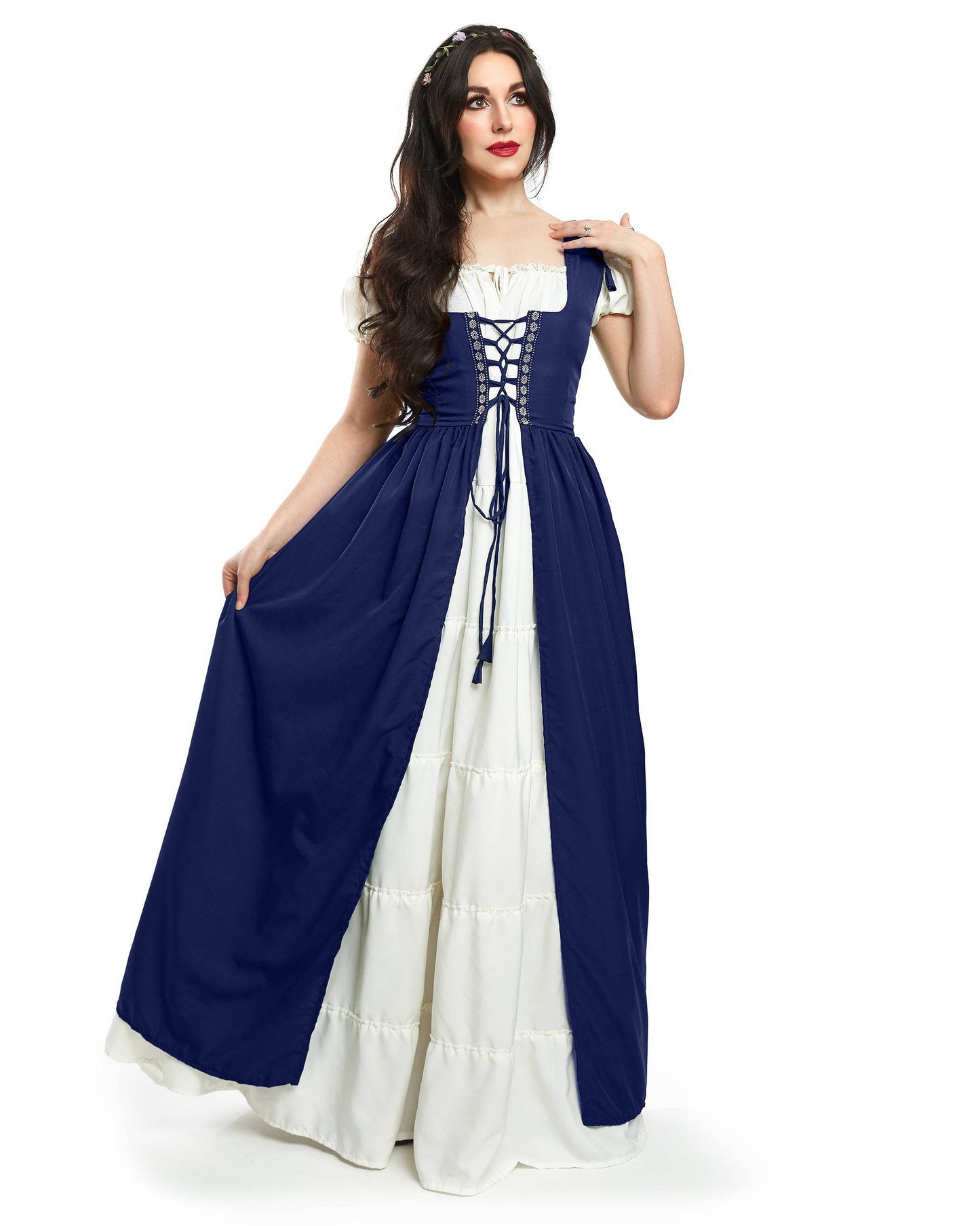 Renaissance Faire Dress Medieval Costume Irish Boho Full Costume - XXS/XS / Indigo