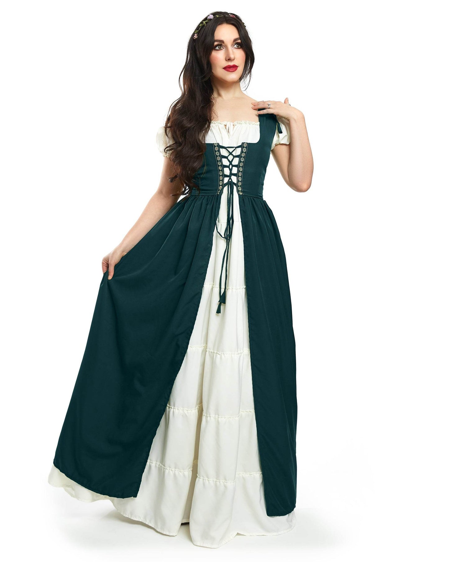 Renaissance Faire Dress Medieval Costume Irish Boho Full Costume - XXS/XS / Jade