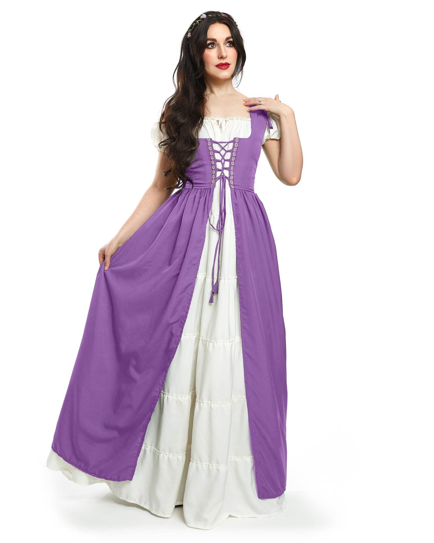 Renaissance Faire Dress Medieval Costume Irish Boho Full Costume - XXS/XS / Lilac