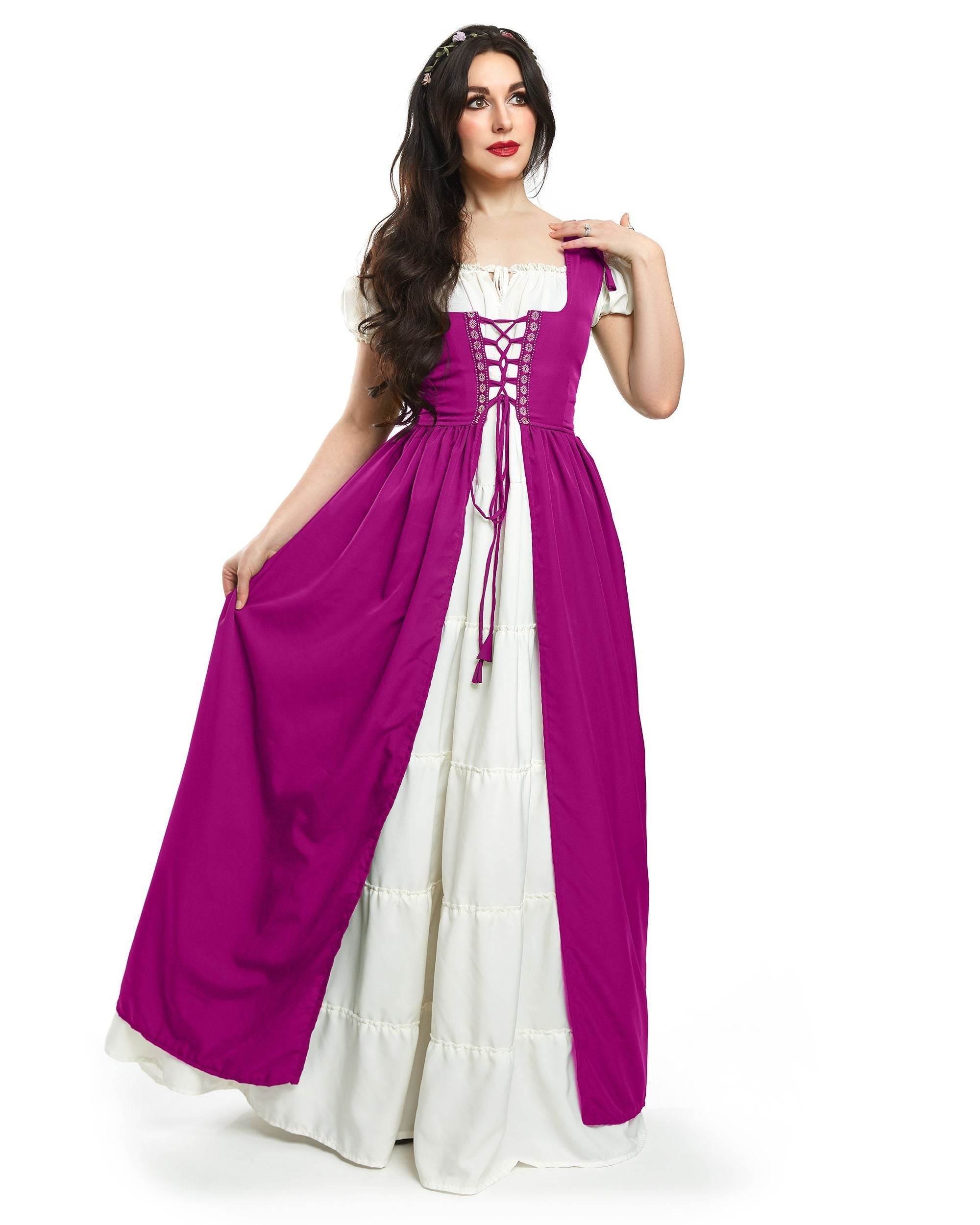 Renaissance Faire Dress Medieval Costume Irish Boho Full Costume - XXS/XS / Orchid