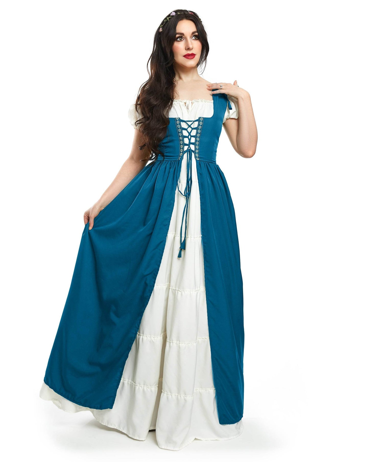 Renaissance Faire Dress Medieval Costume Irish Boho Full Costume - XXS/XS / Teal