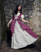 Renaissance Faire Layered Full Costume Fitted Lace-up Irish Dress with Capped Sleeve Chemise - Rose / XXS/XS
