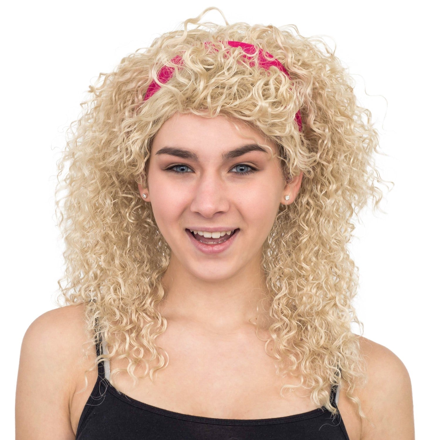 Retro 80s Aerobics Instructor Deluxe Halloween Cosplay Costume Wig and Headband Set