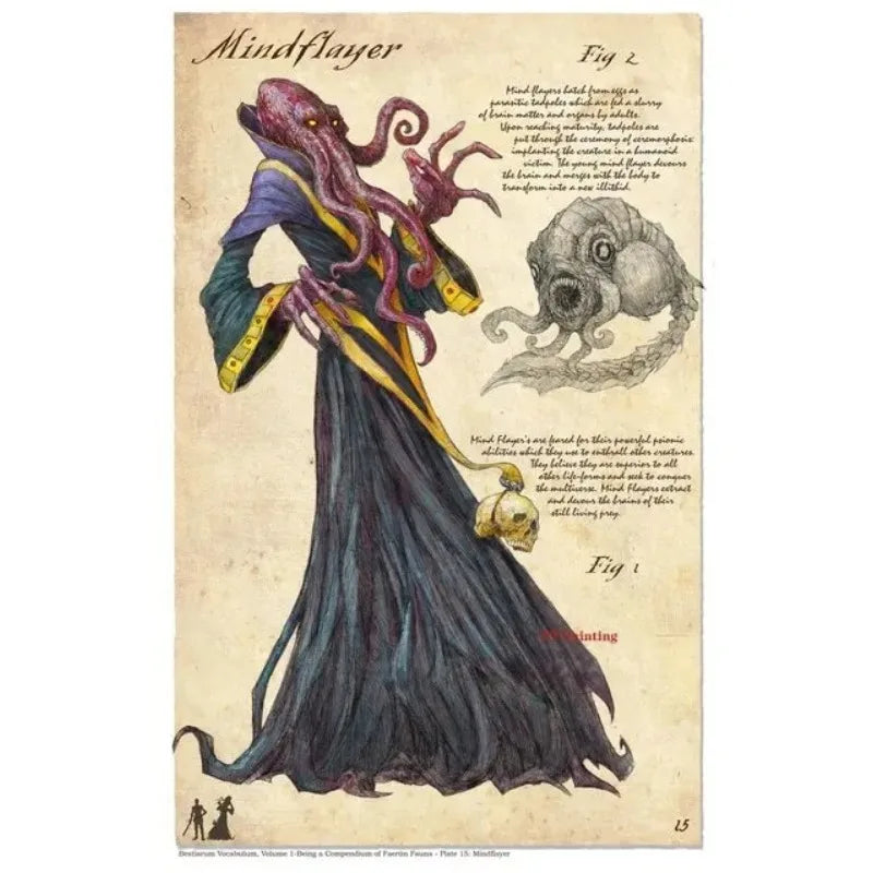 Retro D&D Ancient Mythological Folklore Species Bestiary Monster Animals Poster Wall Pictures Canvas Painting Home Decor Gift