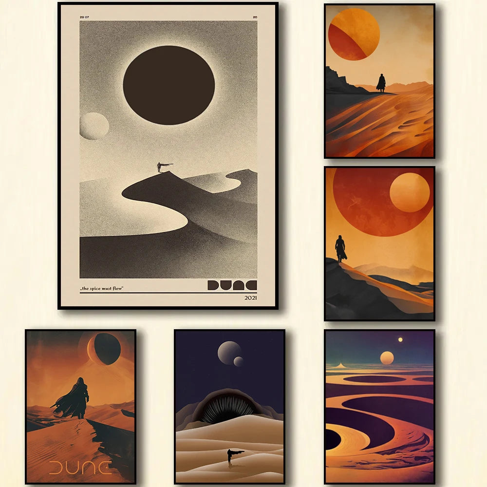 Retro Dune Classic Movie Inspired Poster Mid Century Arrakis Desert Travel Wall Art Pictures Canvas Painting Home Decor Gift