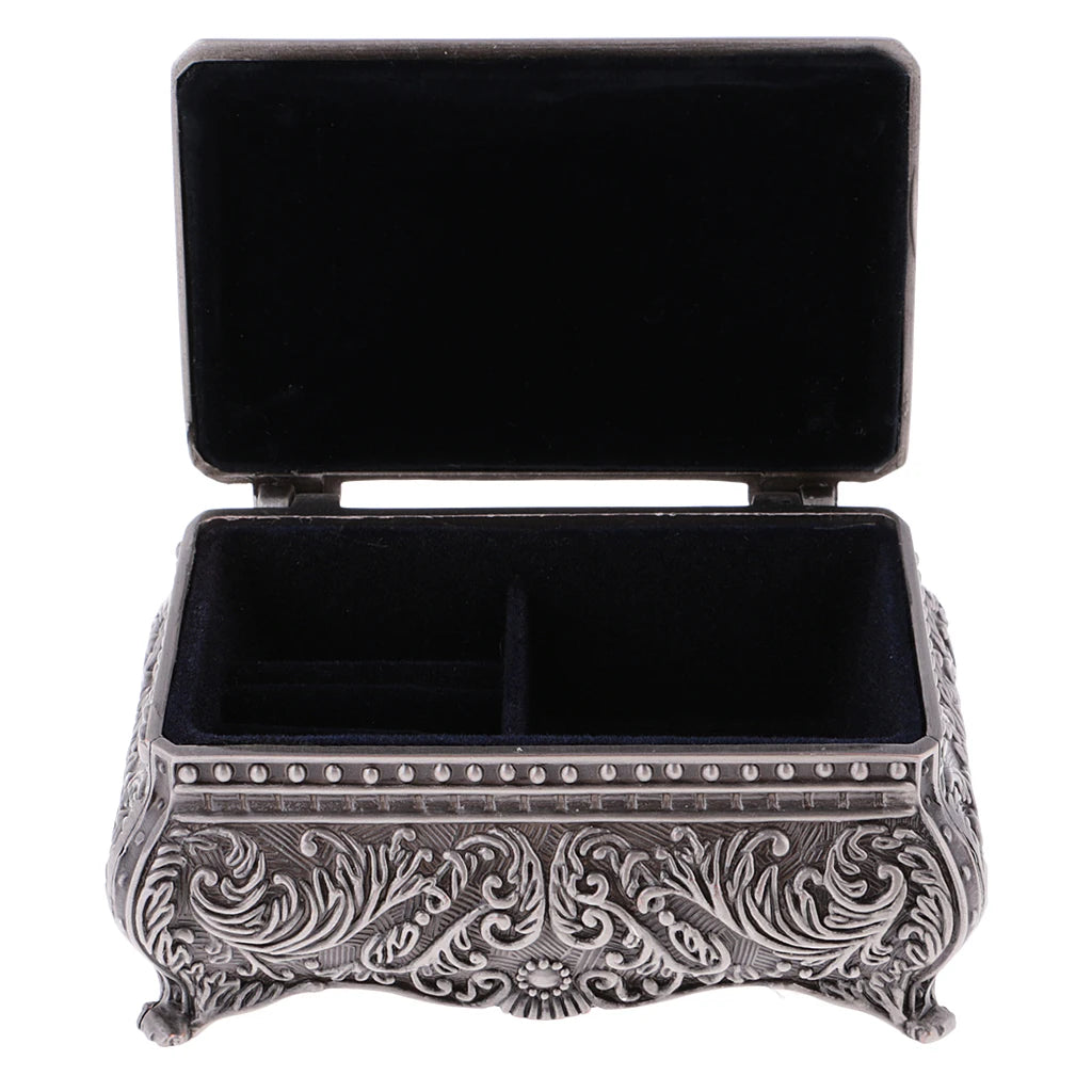 Retro Rectangle Jewelry Box Flower Sculpture Trinkets Chest Jewelry Case