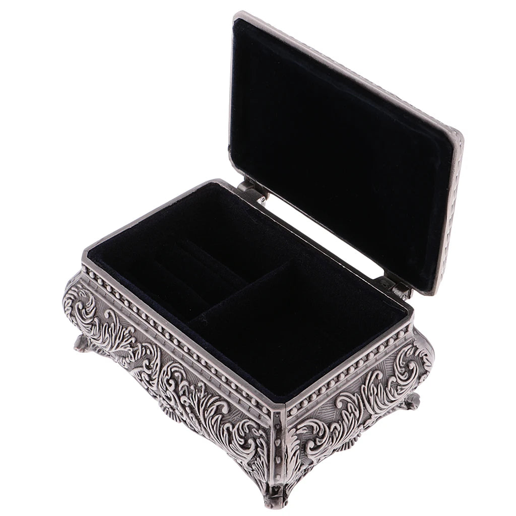 Retro Rectangle Jewelry Box Flower Sculpture Trinkets Chest Jewelry Case