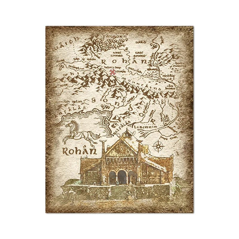 Retro Travel Map Wall Art Canvas Painting Prints Fantasy Literature Movie Poster Wall Pictures Home Decor