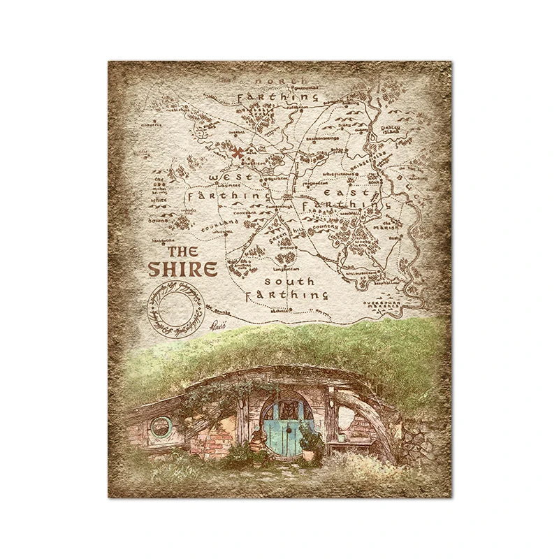 Retro Travel Map Wall Art Canvas Painting Prints Fantasy Literature Movie Poster Wall Pictures Home Decor