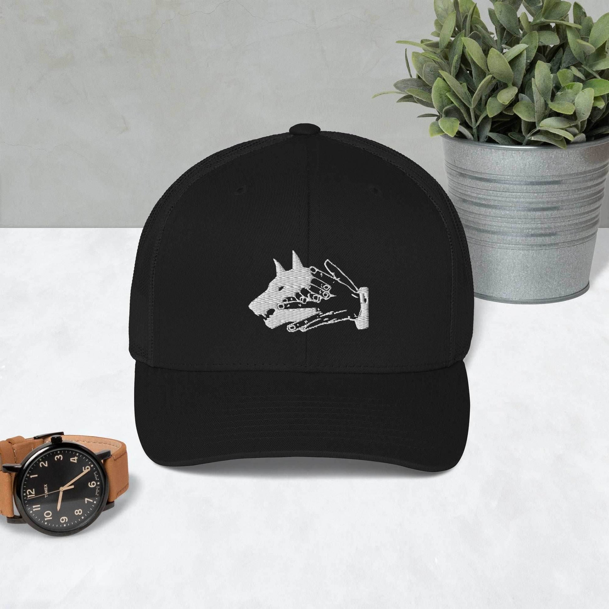 Demon Dog Anime Embroidered Trucker Hat - Black