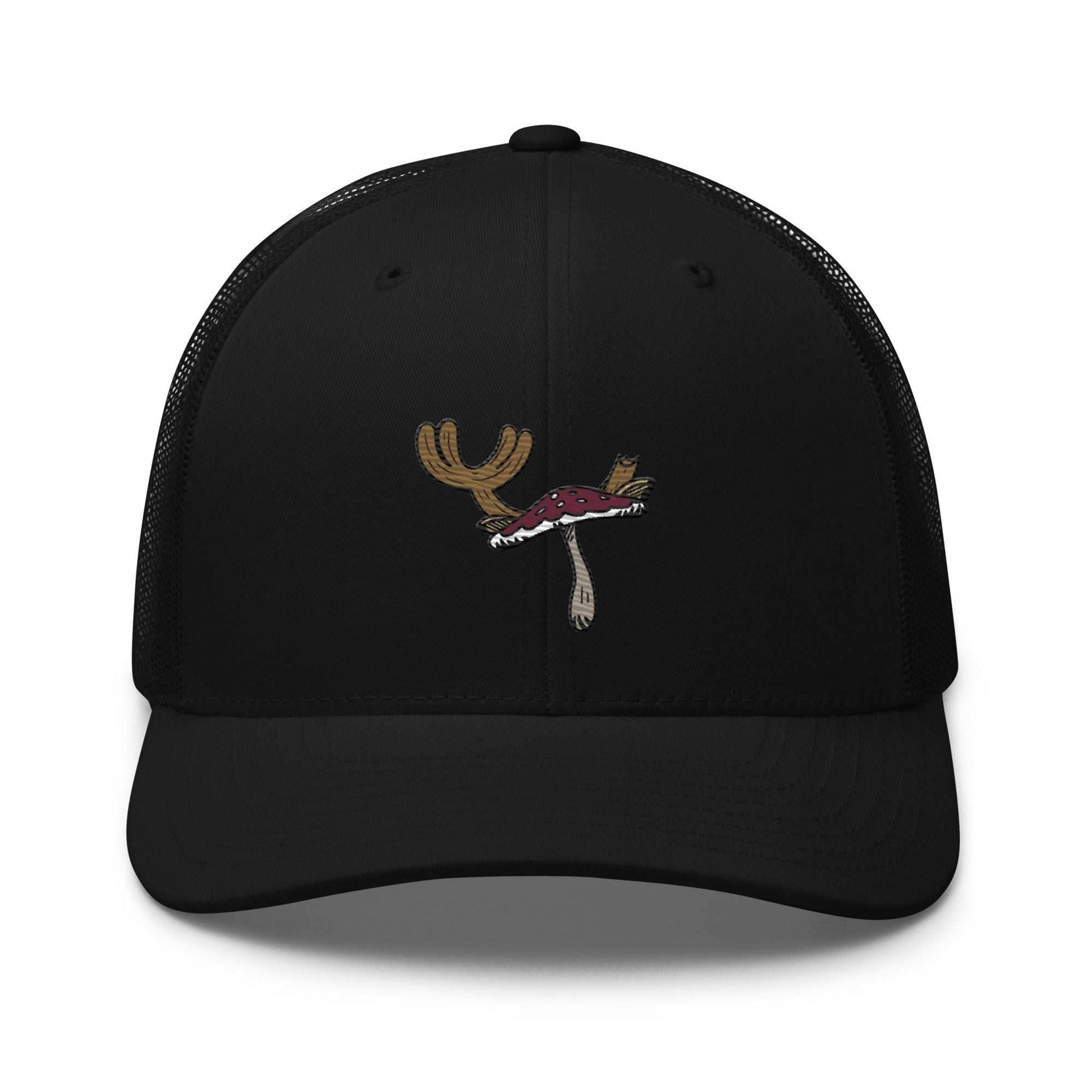 Chopper Mushroom Embroidered Unisex Trucker Hat - Black