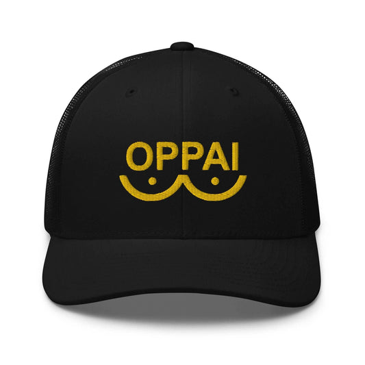 Saitama Oppai Embroidered Unisex Anime Trucker Hat - Black