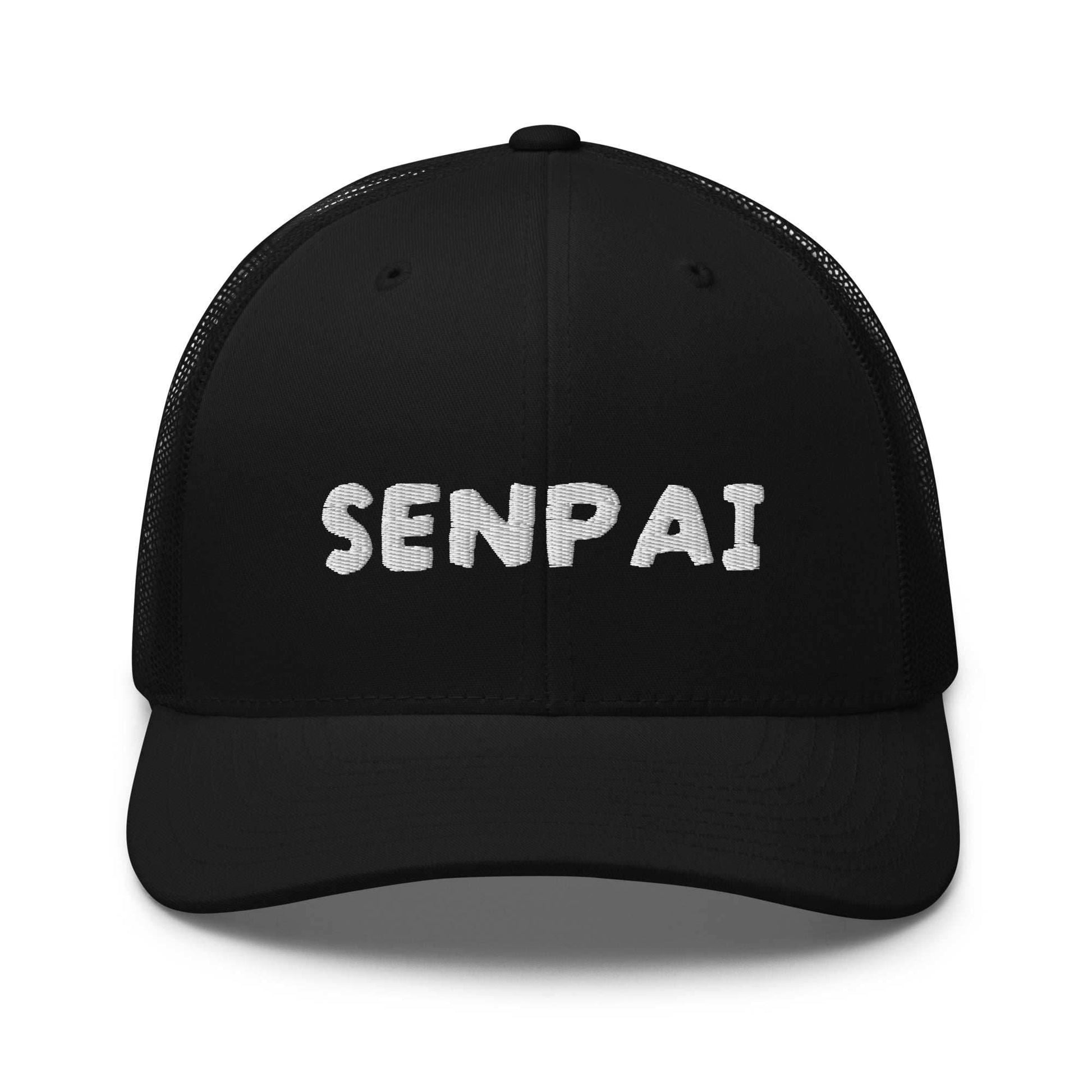 Senpai Embroidered Unisex Anime Trucker Hat - Black