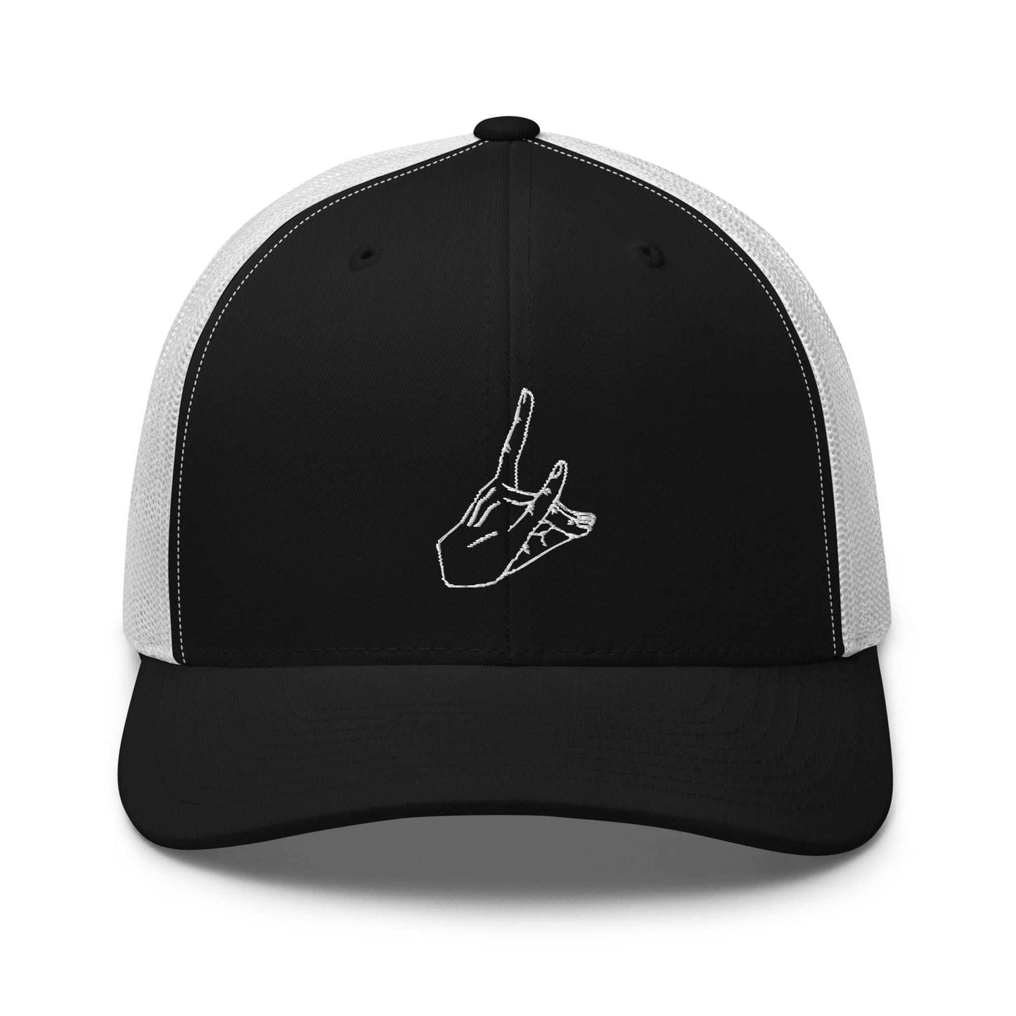 Fox Devil Aki Embroidered Chainsaw Anime Trucker Hat - Black/ White