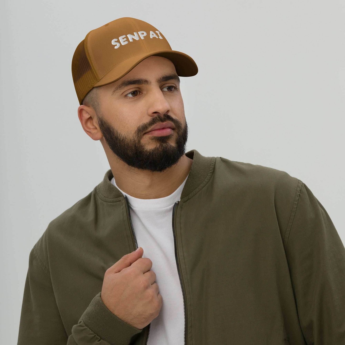 Senpai Embroidered Unisex Anime Trucker Hat - Black