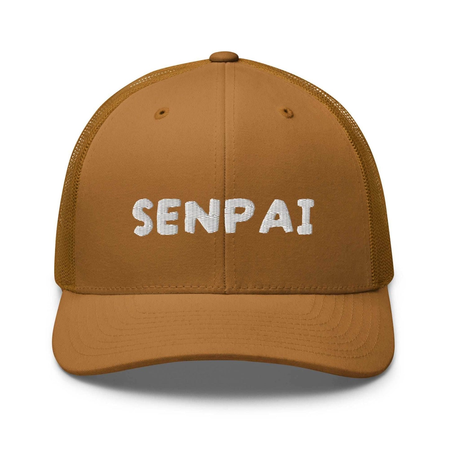 Senpai Embroidered Unisex Anime Trucker Hat - Khaki