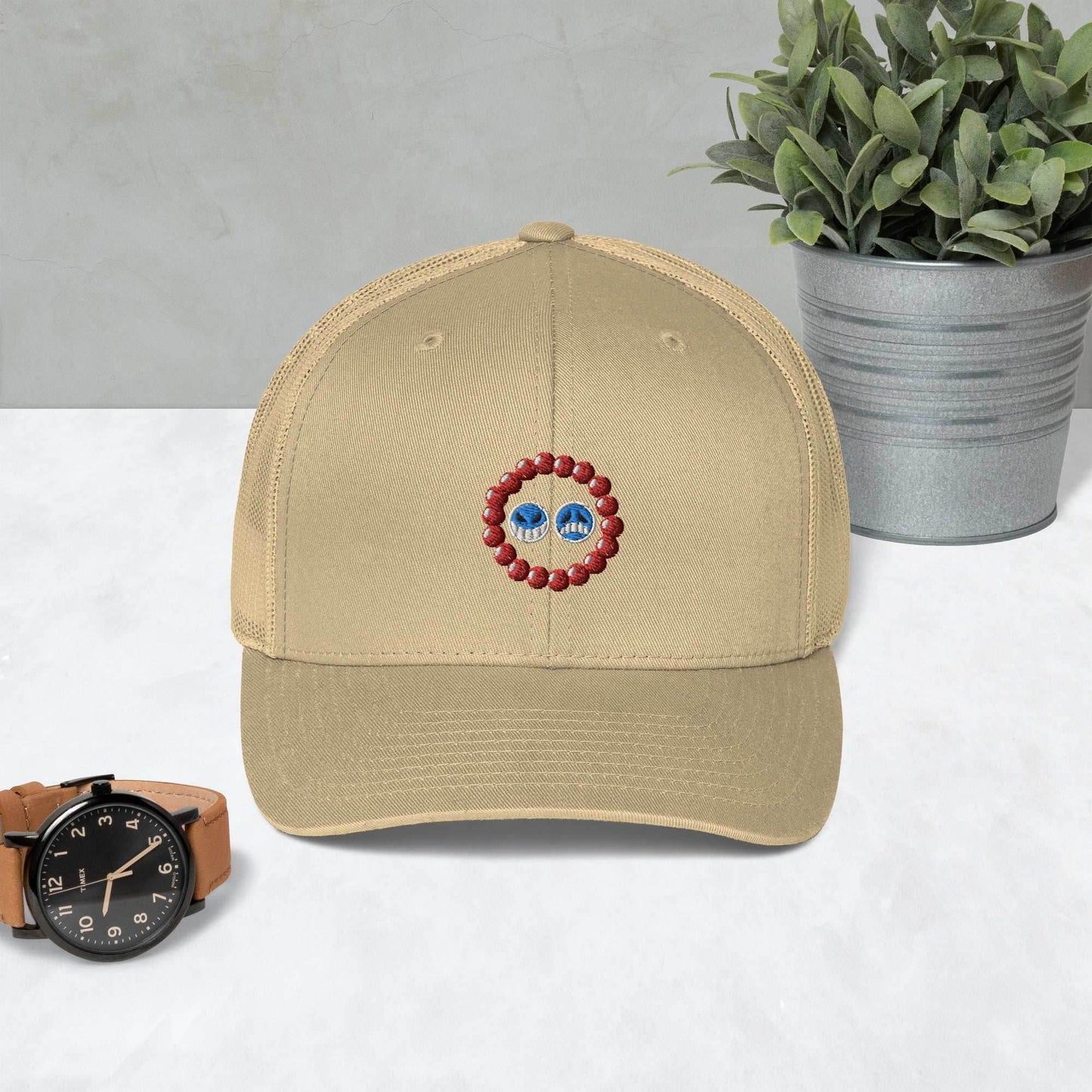 Ace Beads Anime Embroidered Trucker Hat - Khaki