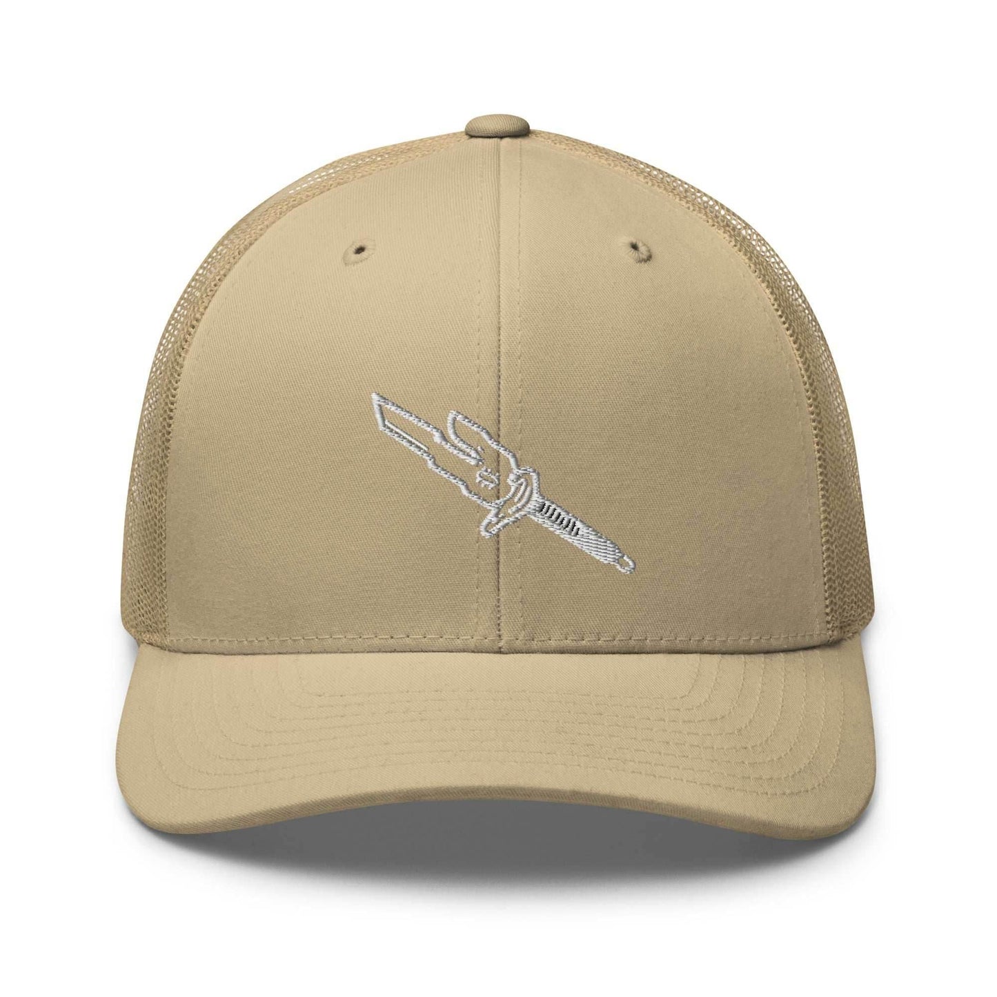 Spear Of Heaven Cursed Tool Embroidered Anime Trucker Hat - Khaki