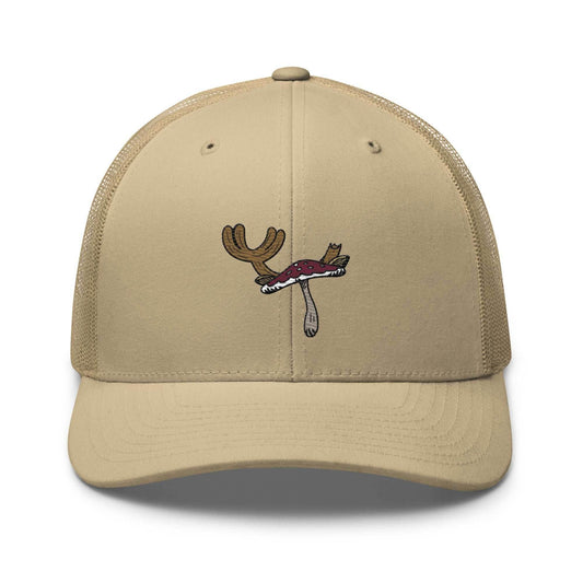 Chopper Mushroom Embroidered Unisex Trucker Hat - Khaki