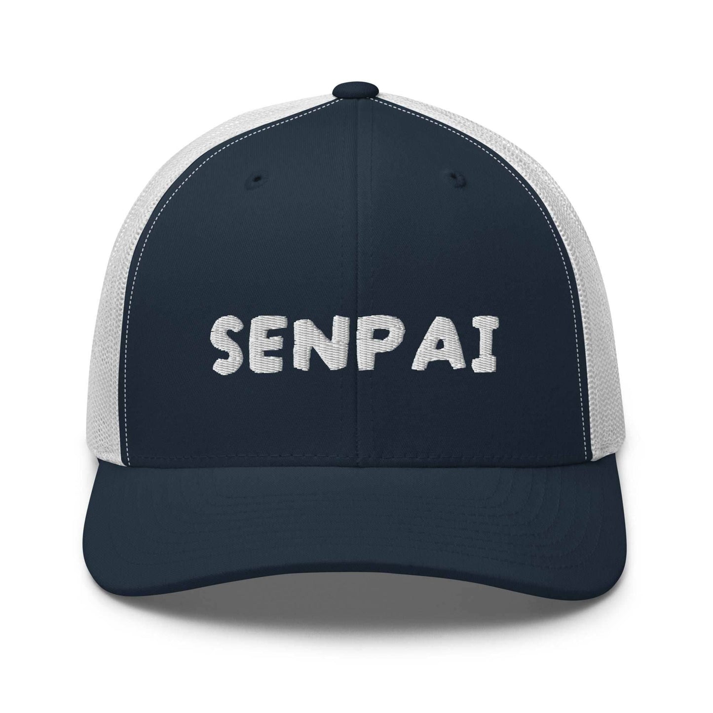 Senpai Embroidered Unisex Anime Trucker Hat - Navy/ White