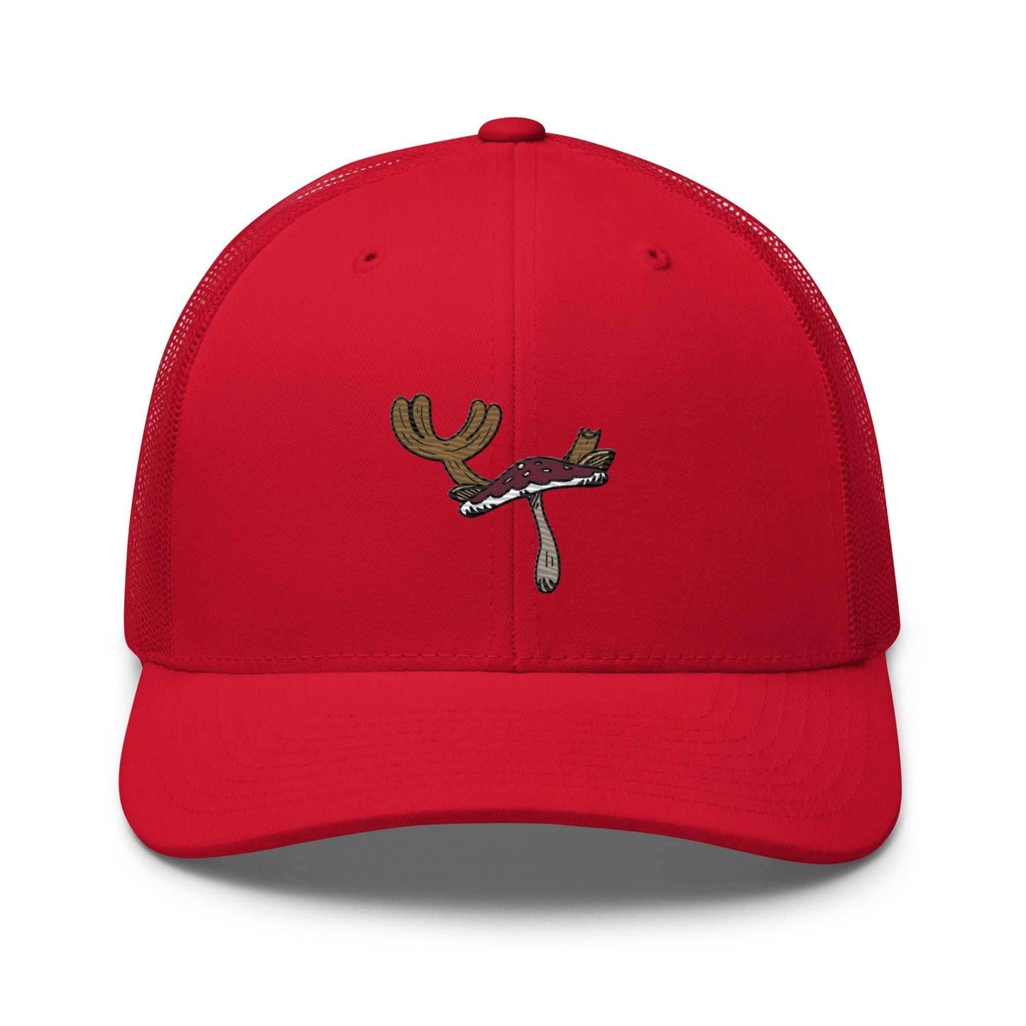 Chopper Mushroom Embroidered Unisex Trucker Hat - Red