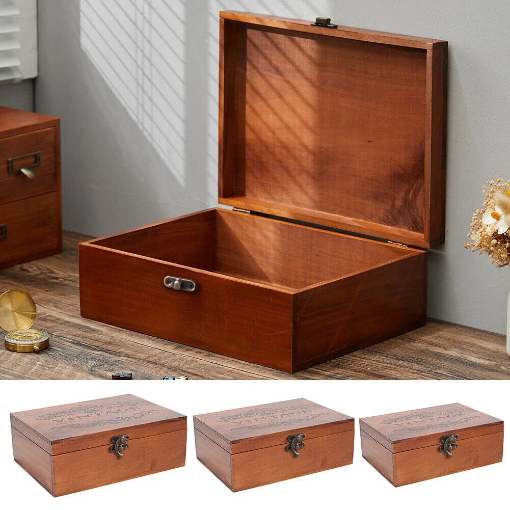 Retro Wooden Storage Box Pine Rectangular Flip Solid Wood Gift Box With Lid Jewelry Organizer Container Case For Home Storage