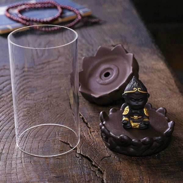 Glass Little Monk Backflow Incense Burner - Brown