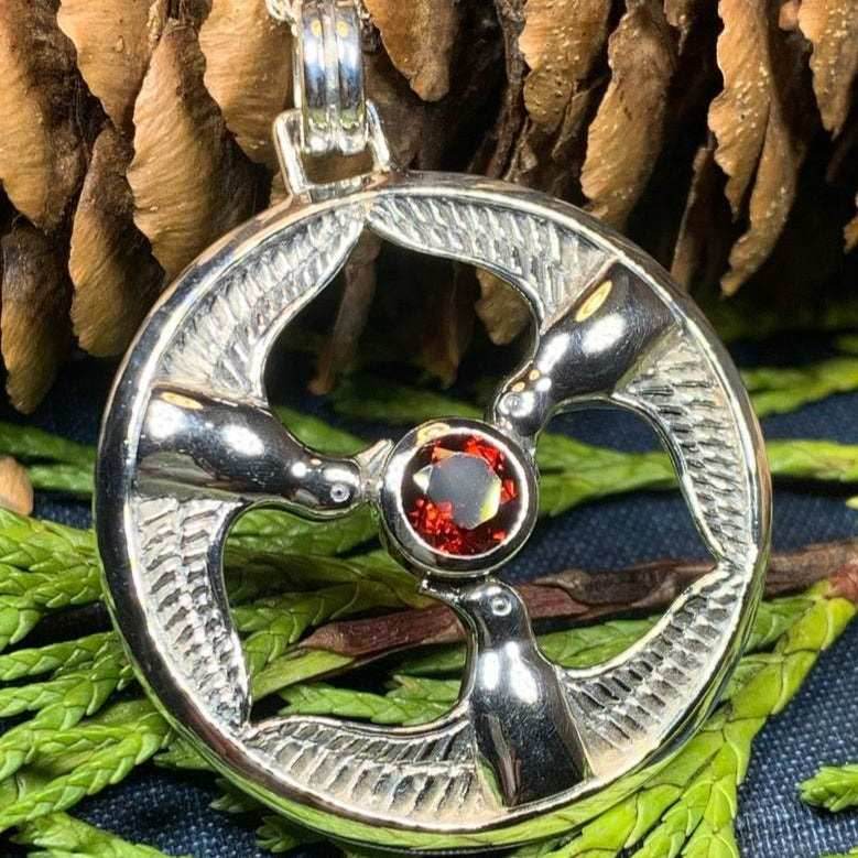 Rhiannon's Three Birds Goddess Necklace - Garnet