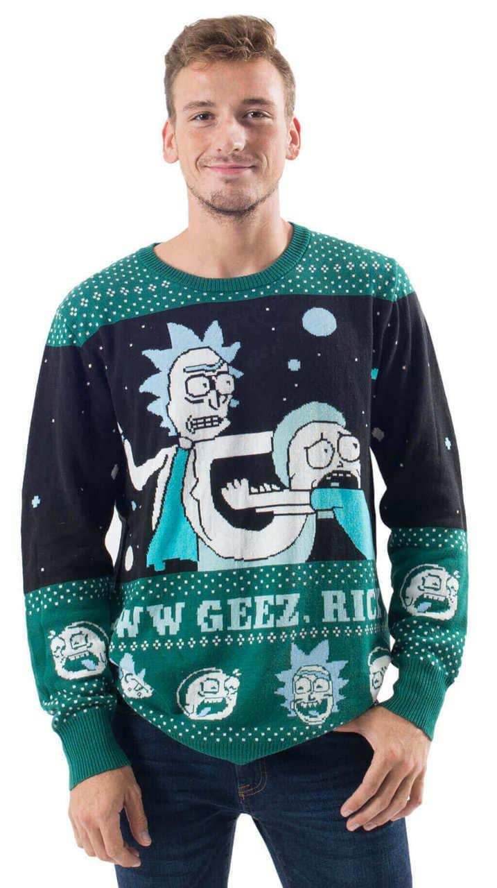 Rick and Morty Alien Aww Geez Christmas Sweater - S