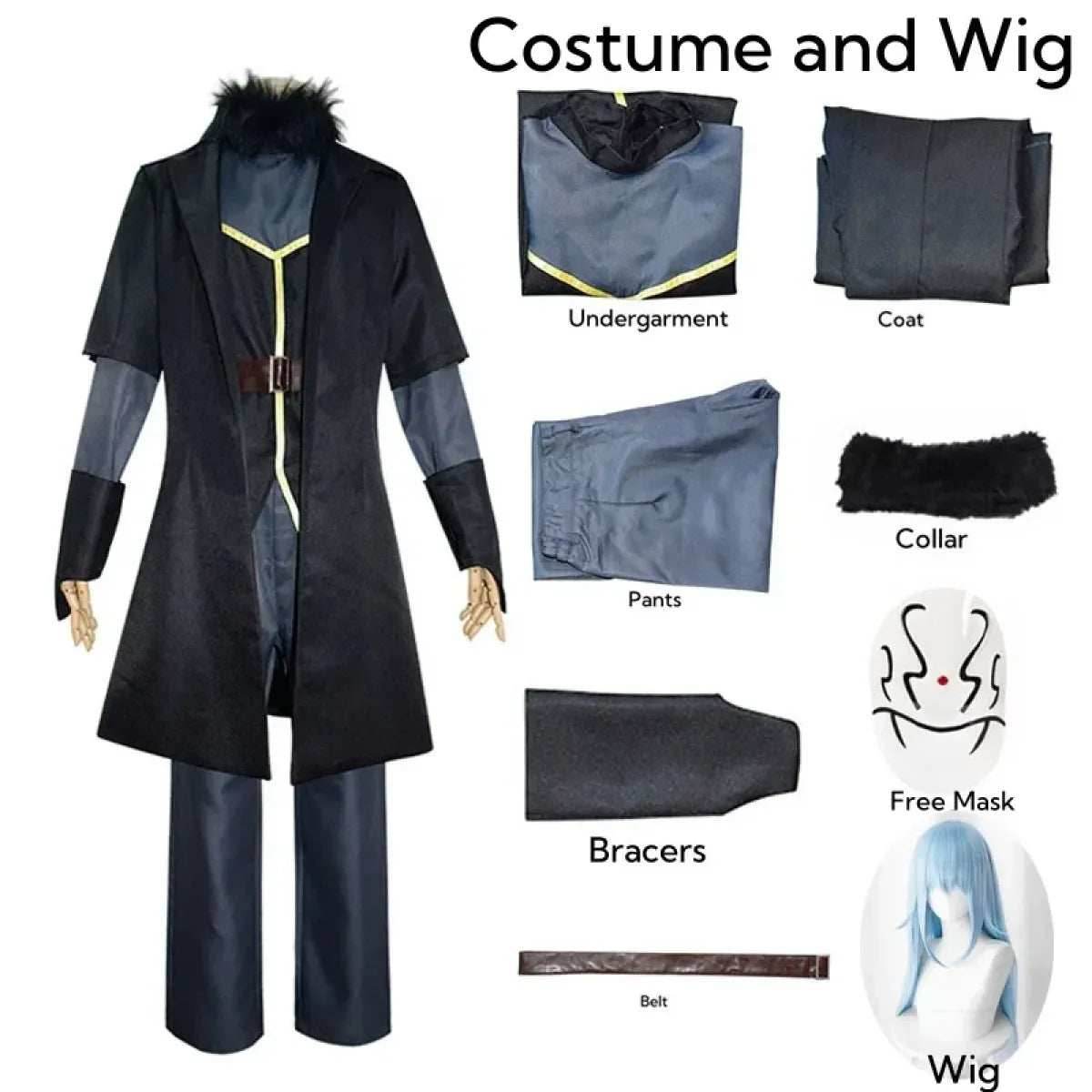 Rimuru Tempest Cosplay Costume – Reincarnated as a Slime Wig & Mask - S / Wig Only(one size)