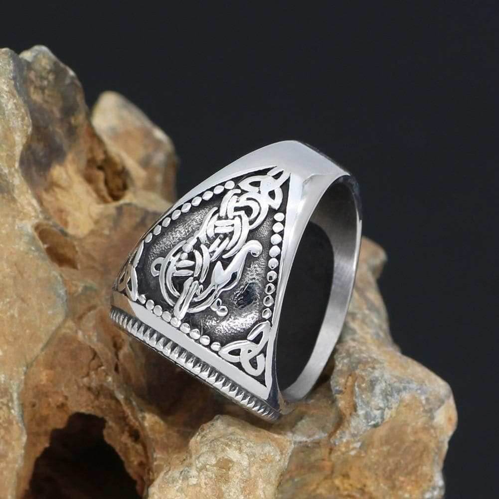 Viking Stainless Steel Wolf Ring - 9