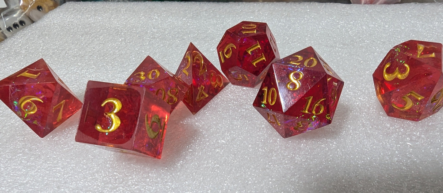 Red Dragon Fruit Forged in Frost Dice Set (Resin Dice) Sharp Edge Dice