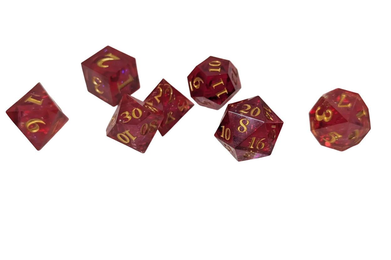 Red Dragon Fruit Forged in Frost Dice Set (Resin Dice) Sharp Edge Dice