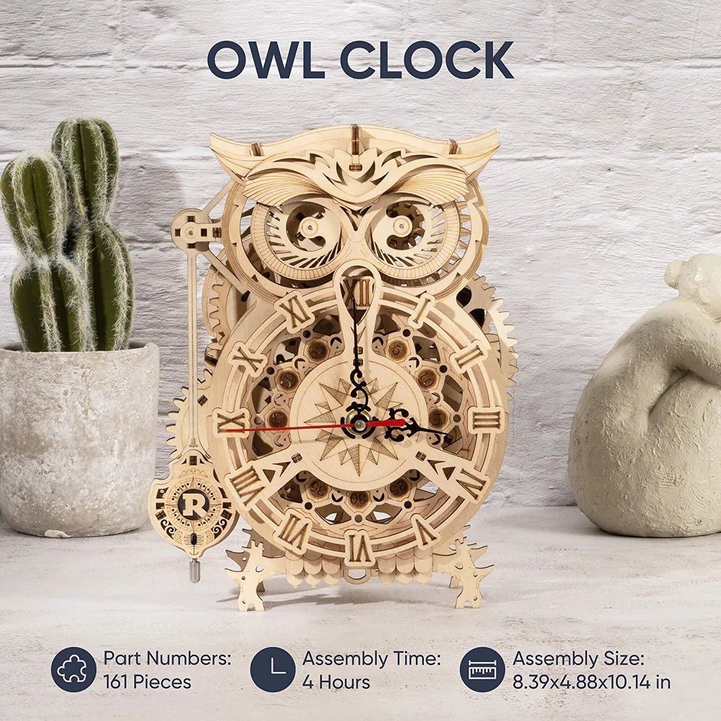 Robotime Rokr Creative DIY Toys 3D Owl Wooden Clock Building Block Kits For Children Christmas Gifts Home Decoration LK503