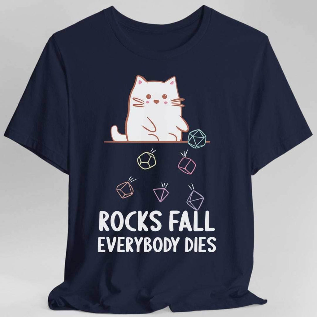 Rocks Fall Everybody Dies Kawaii Cat T-Shirt - Navy / S