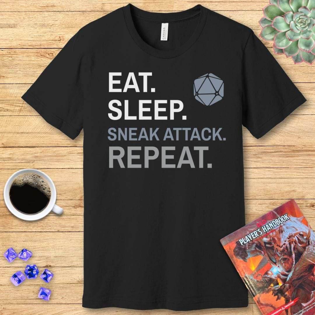 Rogue T-Shirt – 'Eat, Sleep, Sneak Attack, Repeat' - Navy / S