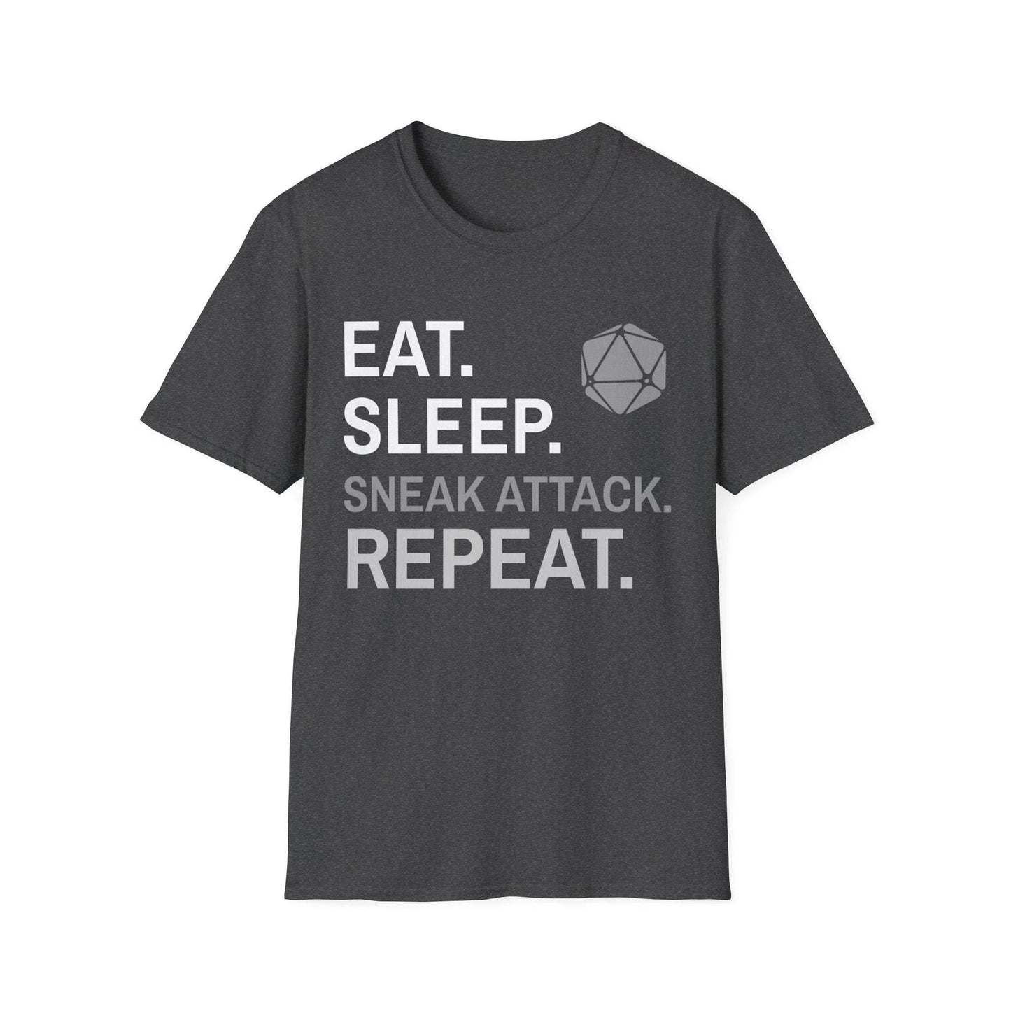 Rogue T-Shirt – 'Eat, Sleep, Sneak Attack, Repeat' - Dark Heather / S