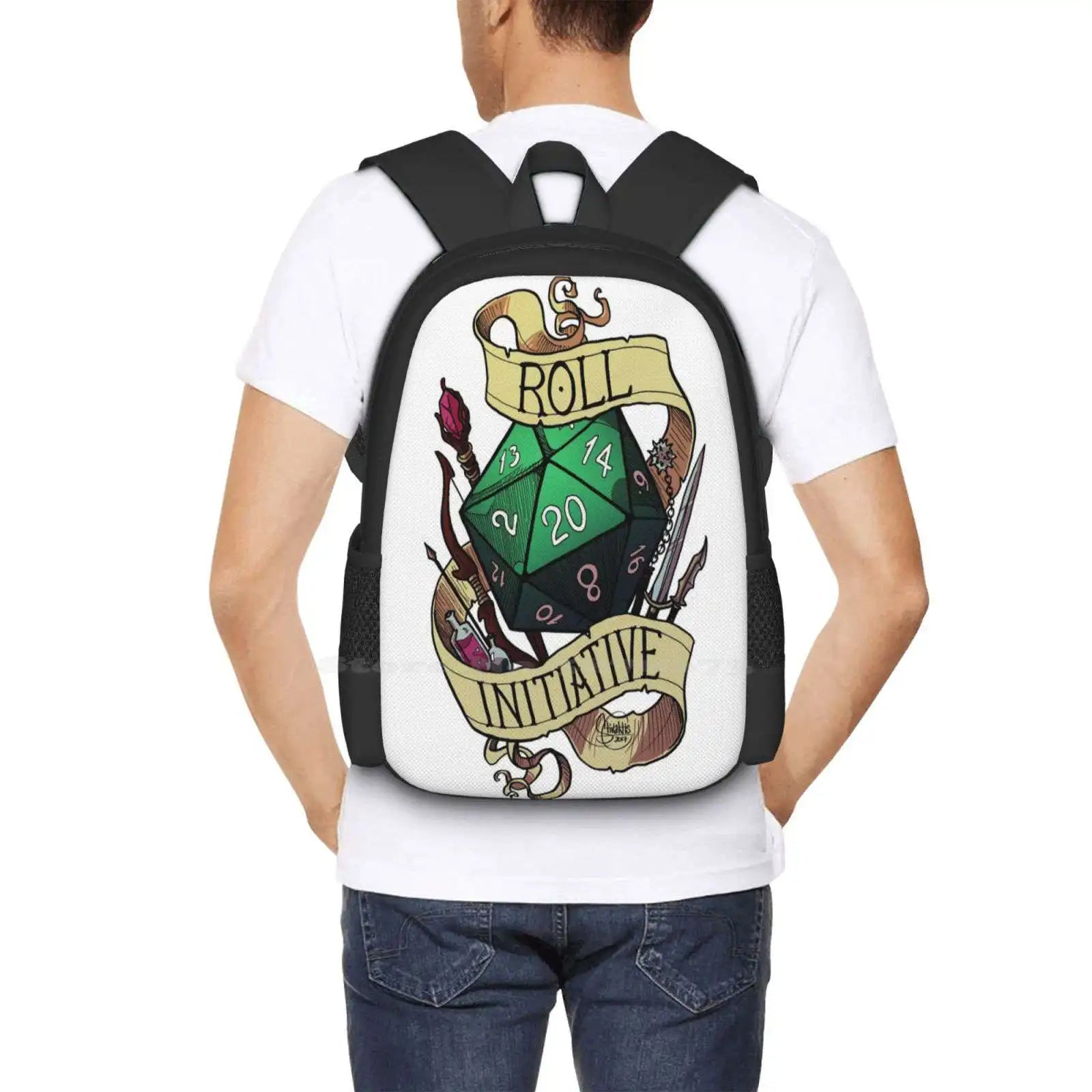 Roll Initiative Fashion Pattern Design Travel Laptop School Backpack Bag Dnd And Dragons D20 The Adventure Zone 20 Sided Die