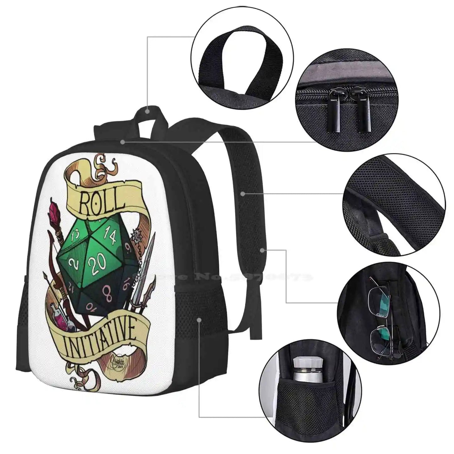 Roll Initiative Fashion Pattern Design Travel Laptop School Backpack Bag Dnd And Dragons D20 The Adventure Zone 20 Sided Die