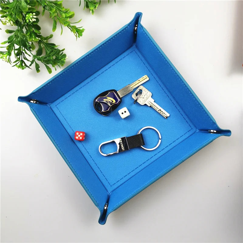 Rolling Folding Hexagon Dice Game Storage Tray Holder Double Sided Thick PU Leather&Velvet Dice Mat Office Supplies