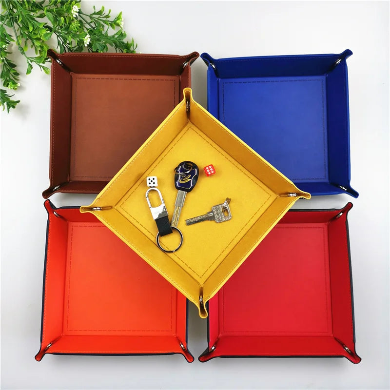 Rolling Folding Hexagon Dice Game Storage Tray Holder Double Sided Thick PU Leather&Velvet Dice Mat Office Supplies