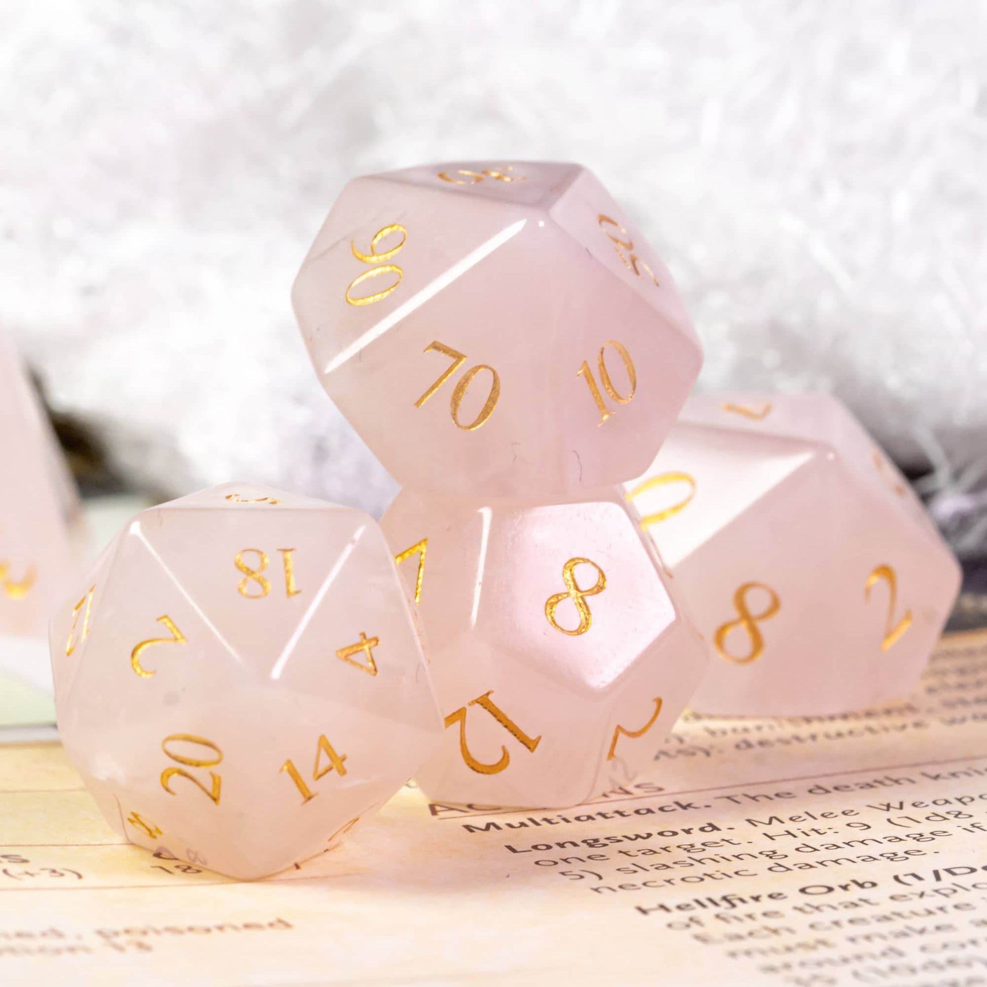 Rose Amethyst Gemstone Dice Set - 