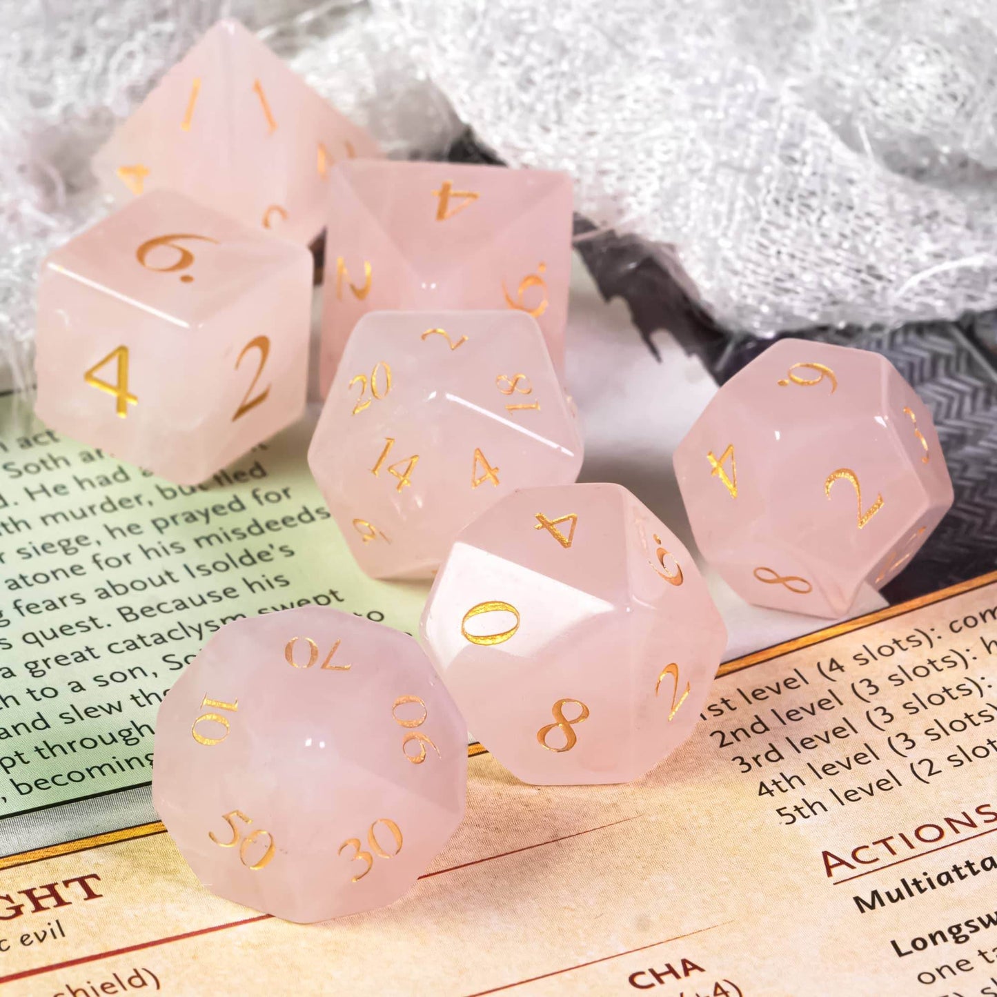 Rose Amethyst Gemstone Dice Set - 