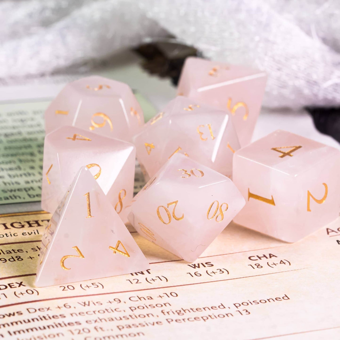 Rose Amethyst Gemstone Dice Set - 