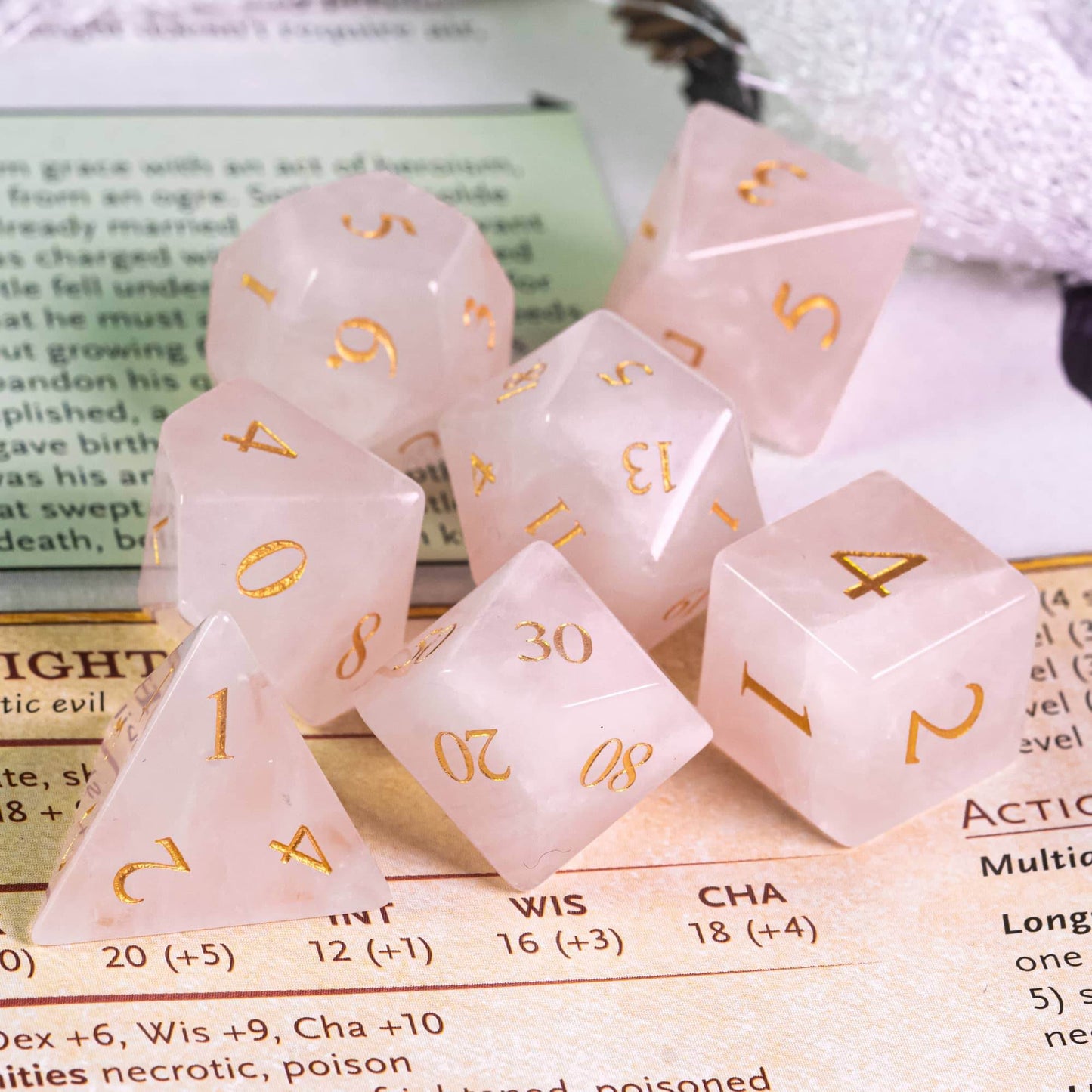 Rose Amethyst Gemstone Dice Set - 