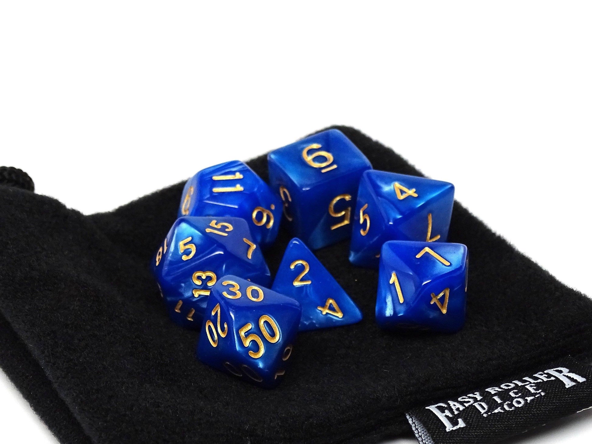 Royal Blue Marble Dice Collection - 7 Piece Set